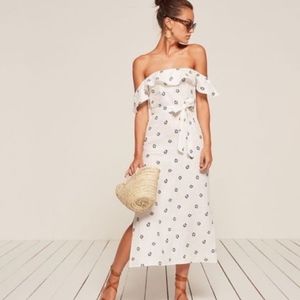 Reformation MADRID white off shoulder linen dress